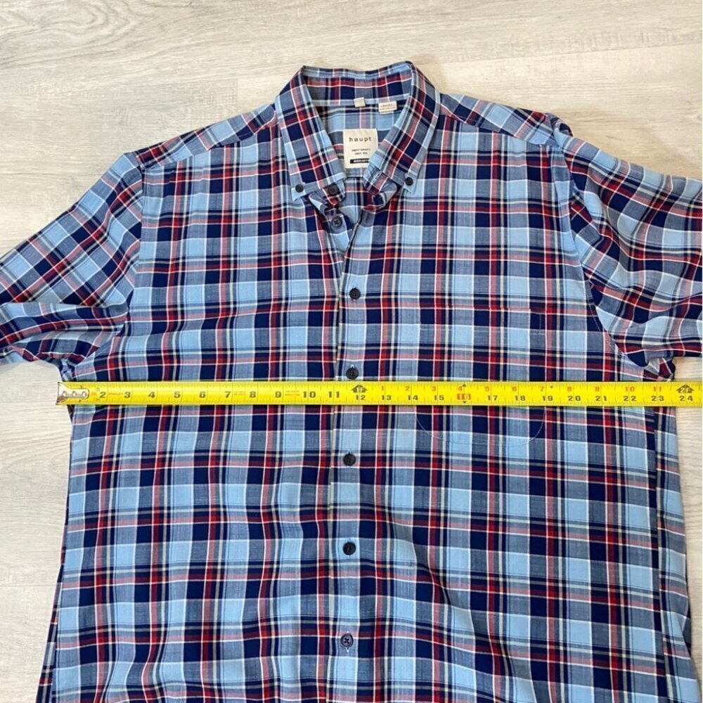 Haupt Regular Fit Short Sleeve Dress Shirt - Neck 16.5 41/42 Blue Plaid - Picture 10 of 17